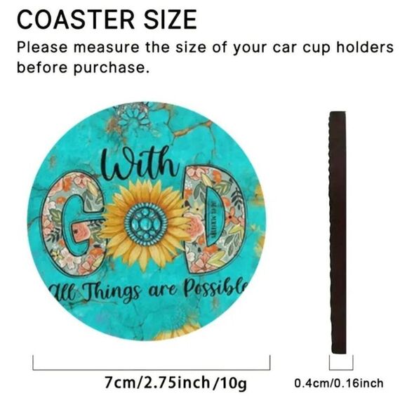 2/$30 With God all Things are Possible Car Accessory Cup Holder Coasters - Picture 6 of 8